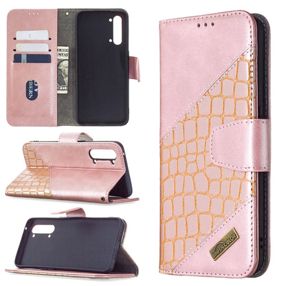 Rose-pink crocodile-texture PU leather flip phone wallet case with card slots