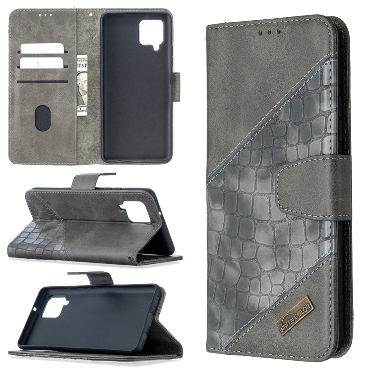 Grey crocodile-texture PU leather flip phone wallet case with card slots