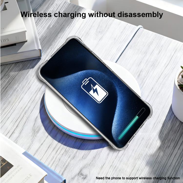 Transparent TPU phone case allowing wireless charging on a charging pad