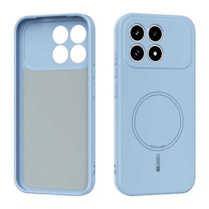 Liquid silicone MagSafe phone case, light sky blue with circular ring and camera cutouts