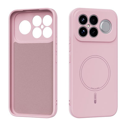 Pink liquid silicone phone case with MagSafe ring cutout and camera protection