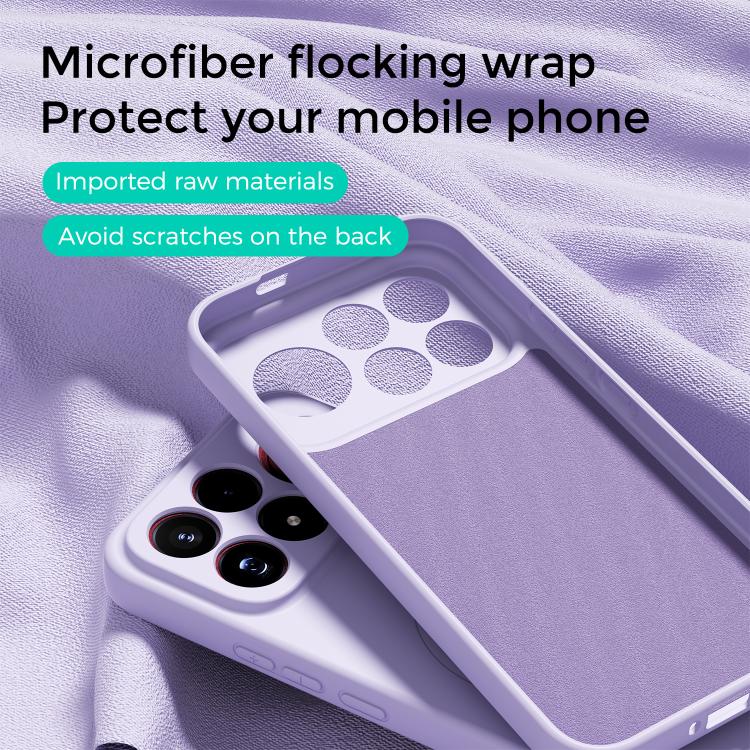 Lilac purple liquid silicone MagSafe phone case with soft-touch look and camera cutouts