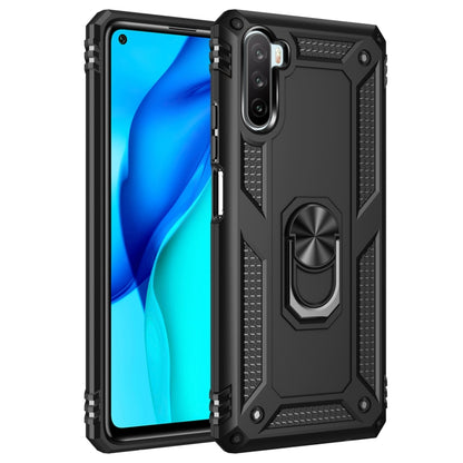 Black shockproof phone case with black-on-black texture and rotating kickstand ring holder