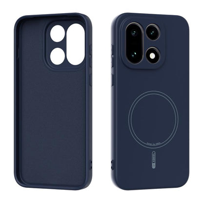 Dark navy liquid silicone MagSafe phone case with circular ring cutout and camera cover