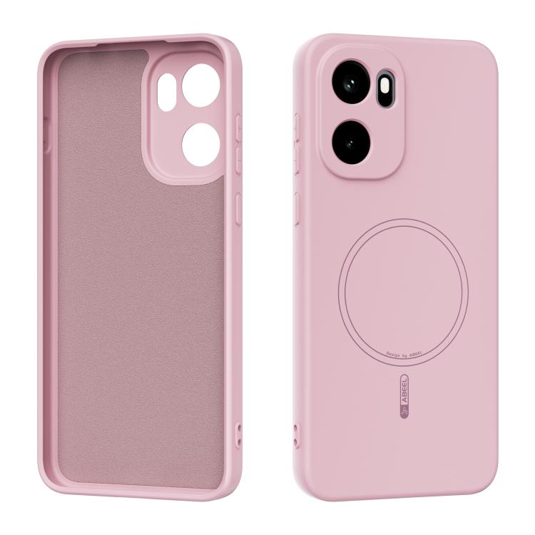 Pink liquid silicone MagSafe phone case with circular ring cutout