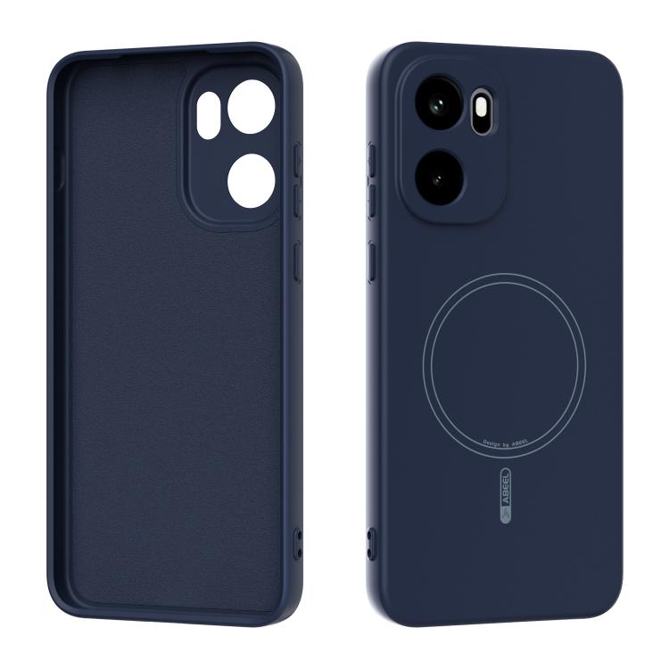 Navy blue liquid silicone MagSafe phone case with circular ring cutout