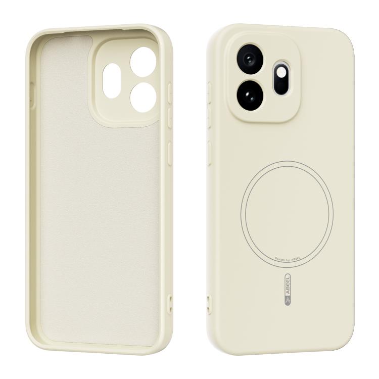 Cream liquid silicone MagSafe phone case with circular ring cutout