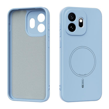 Sky blue liquid silicone MagSafe phone case with circular ring cutout