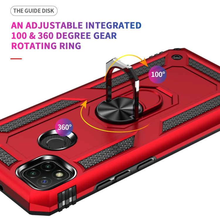 Red protective phone case with adjustable 360-degree rotating ring holder