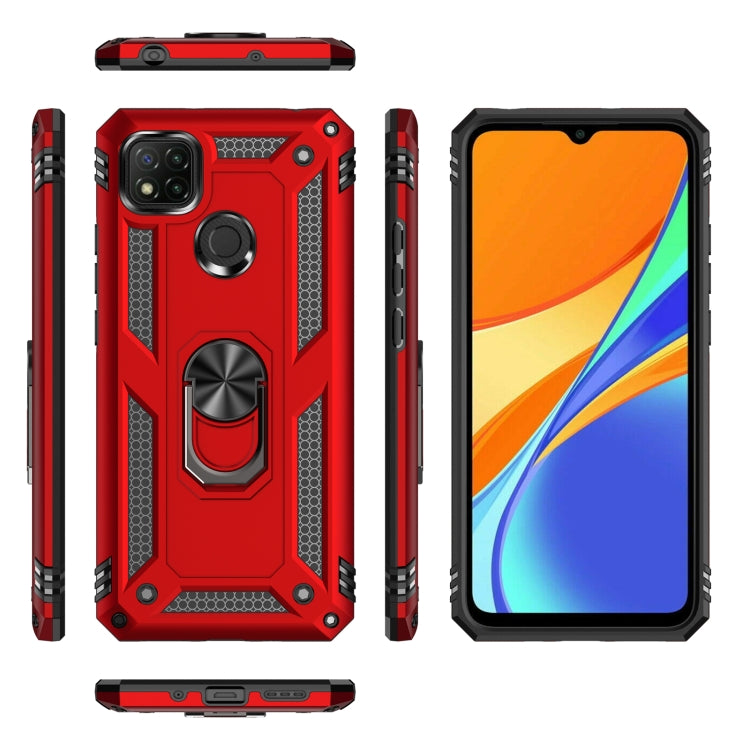 Red rugged phone case with rotating ring holder and textured TPU/PC frame