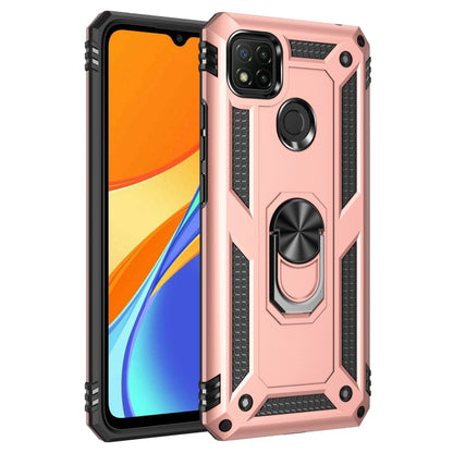 Shockproof phone case with 360 rotating ring holder, rose pink with black accents