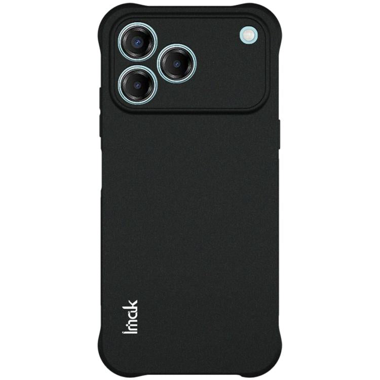 Matte black shockproof TPU phone case with triple camera cutout and lanyard hole