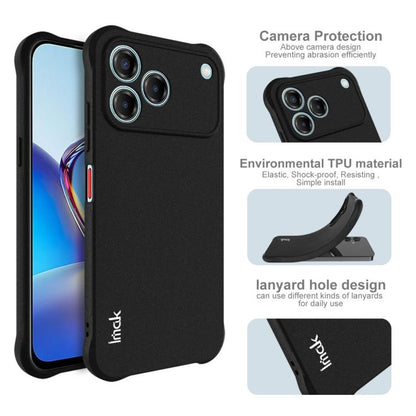 Matte black shockproof TPU phone case with camera protection, lanyard hole, and side cutouts