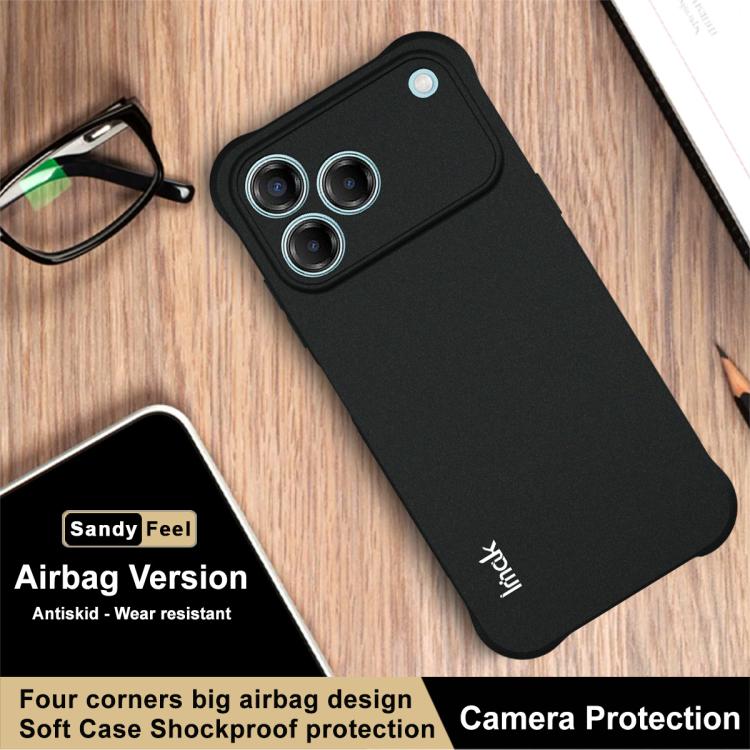 Matte black shockproof TPU phone case with camera lens cutouts and corner airbag design