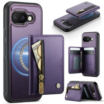 Purple RFID MagSafe zipper phone card bag case with card window and cash pocket