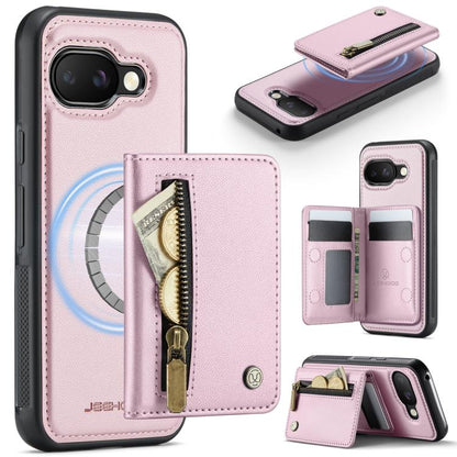 Light pink RFID MagSafe zipper phone card bag case with flip card holder