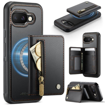RFID MagSafe zipper card phone bag case in dark gray leather with card slots