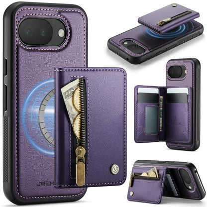 RFID MagSafe phone case with lavender zipper card holder and fold-out card slots