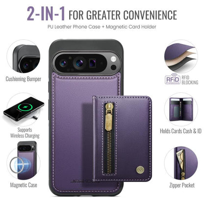 Purple 2-in-1 MagSafe phone case with magnetic card holder and zip pocket