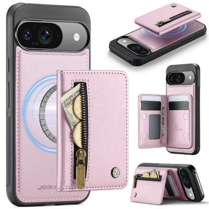 RFID MagSafe phone case with pink zipper card holder and fold-out card slots