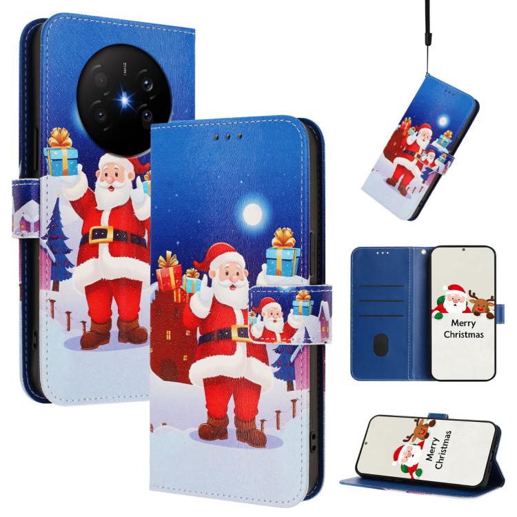 Nutcracker-themed leather phone case with hand strap and buckle, blue winter gift scene art