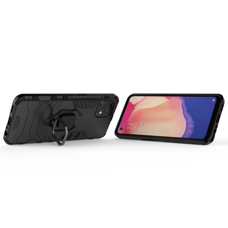 Black rugged phone case with magnetic ring holder, back shell with stand-like grip