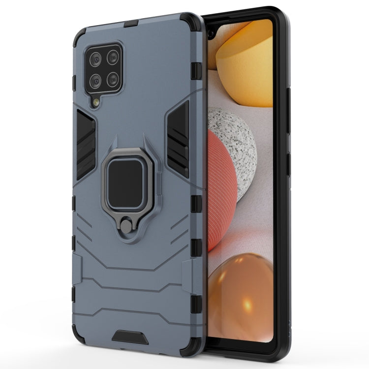 Rugged navy blue shockproof case with magnetic ring holder and access cutouts