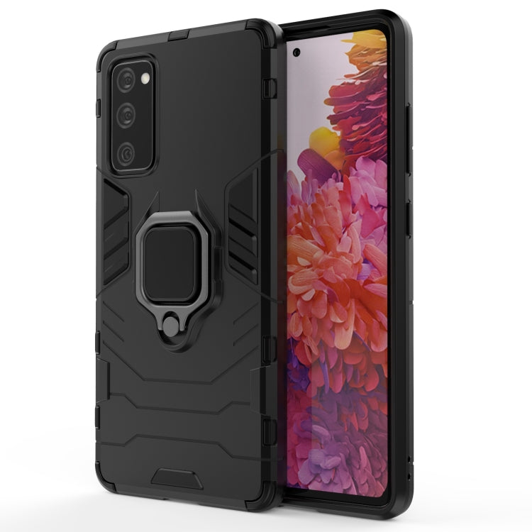 Black rugged phone case with magnetic ring holder, side profile and camera cutouts