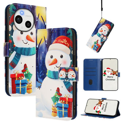 Christmas Series Buckle Leather Phone Case with Hand Strap, For Sharp Aquos Sense10