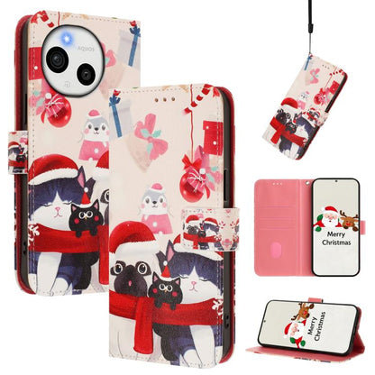 Christmas Series Buckle Leather Phone Case with Hand Strap, For Sharp Aquos Sense10