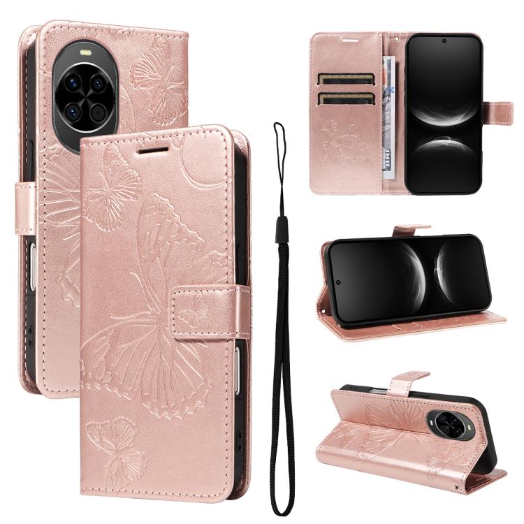 Flip leather phone case with 3D butterfly embossing, rose pink, magnetic stand