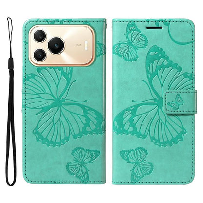 Green butterfly-embossed flip leather phone case with phone cutout and card holder