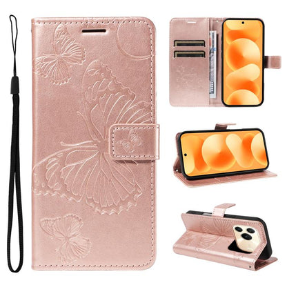 Rose gold butterfly-embossed flip leather phone case with magnetic flap and card slots