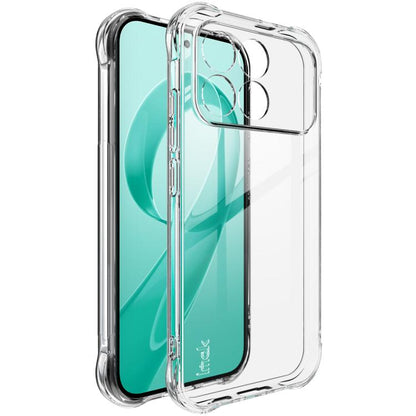 Clear TPU shockproof phone case with dual camera cutouts and raised edges for protection.