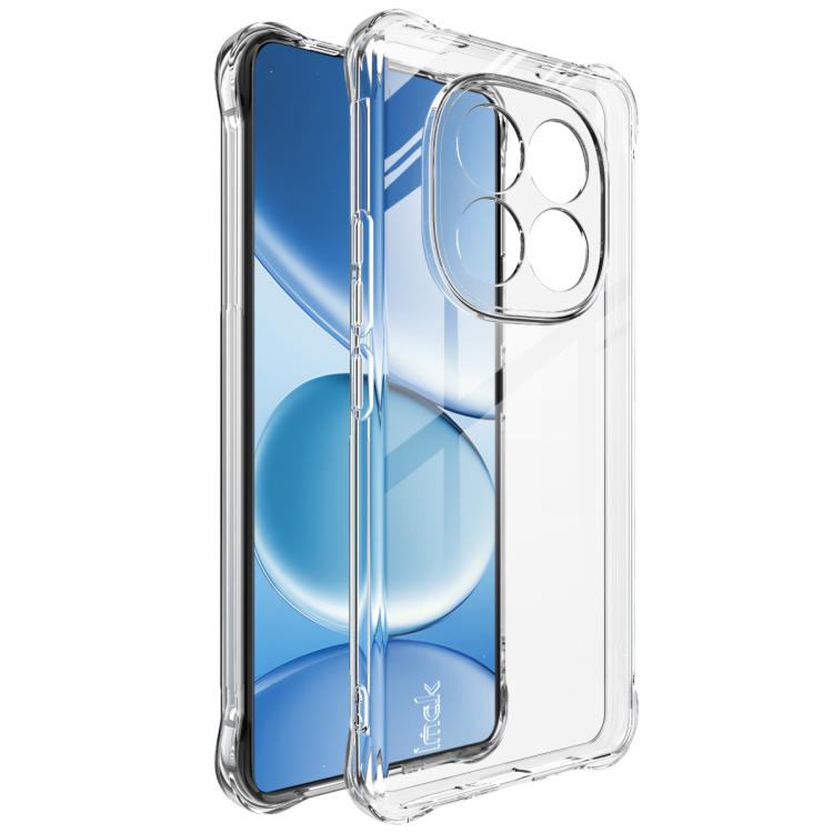 Transparent TPU shockproof phone case with dual camera cutouts and textured grip edges.