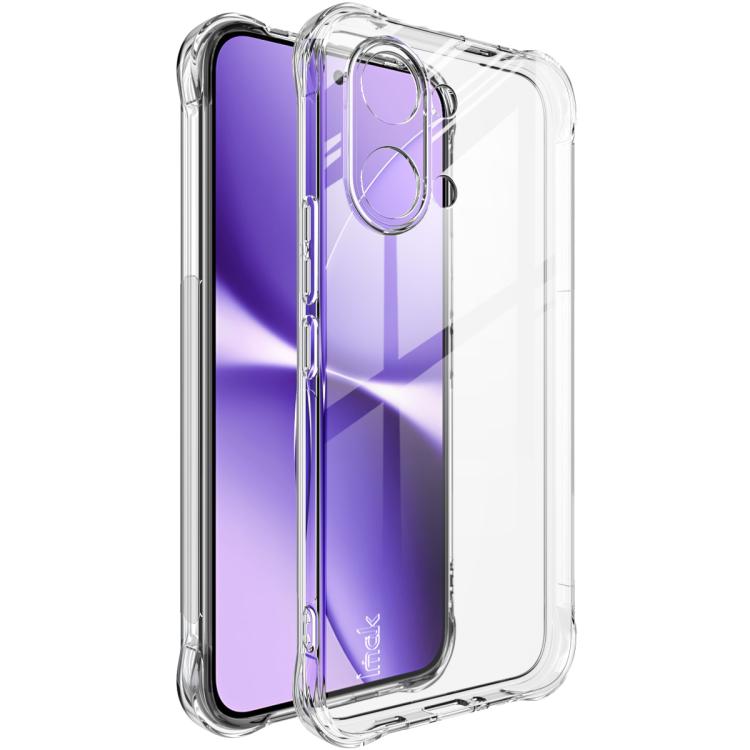 Clear TPU shockproof phone case with dual camera cutouts and protective bumper sides.