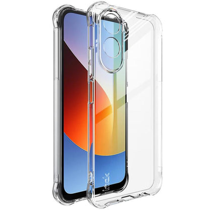 Transparent TPU shockproof phone case with dual camera cutouts and raised screen edges.