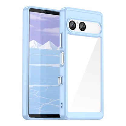 Light blue transparent hybrid TPU phone case with camera cutout