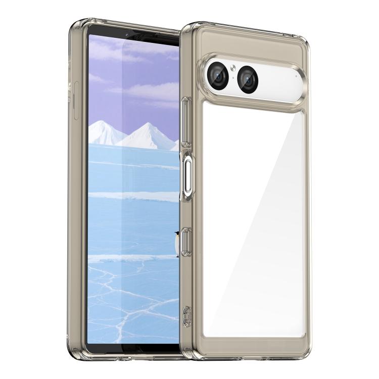 Transparent grey hybrid TPU phone case with camera bezel and side button covers