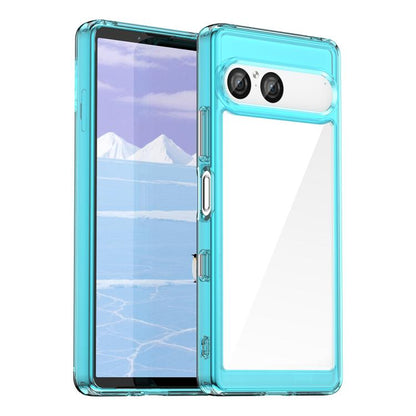 Cyan transparent hybrid TPU phone case with raised camera module
