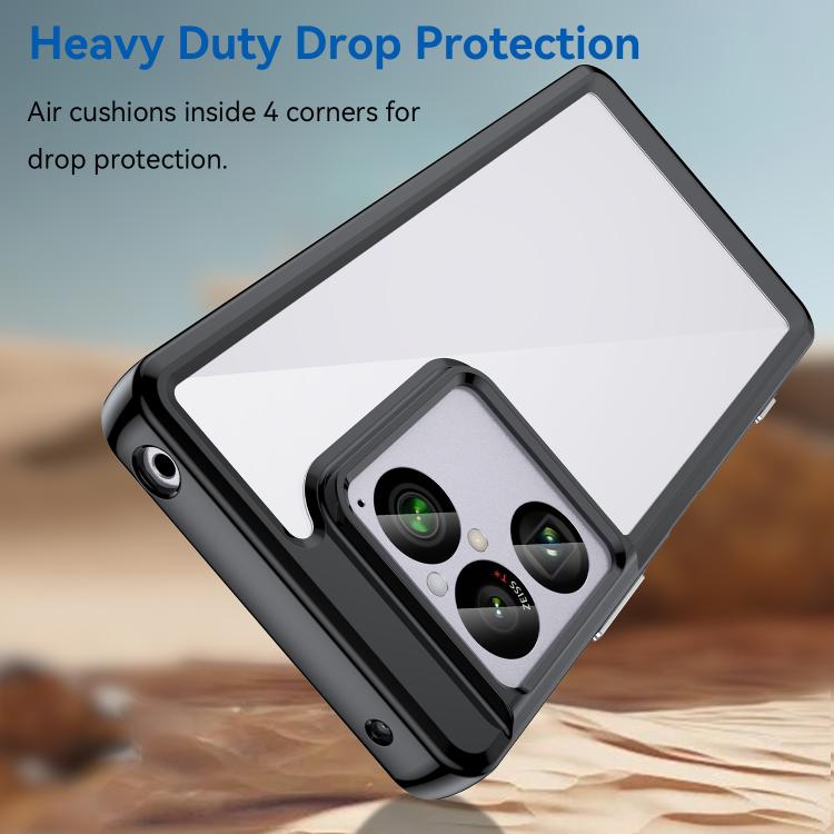 Black hybrid TPU phone case with transparent back and raised camera cutout
