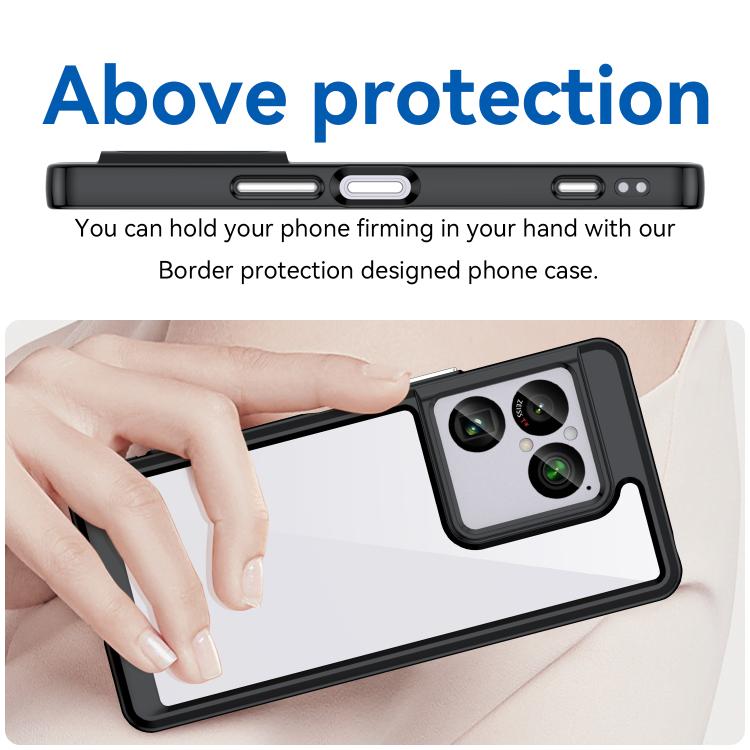 Black hybrid TPU phone case with clear back and border protection around corners