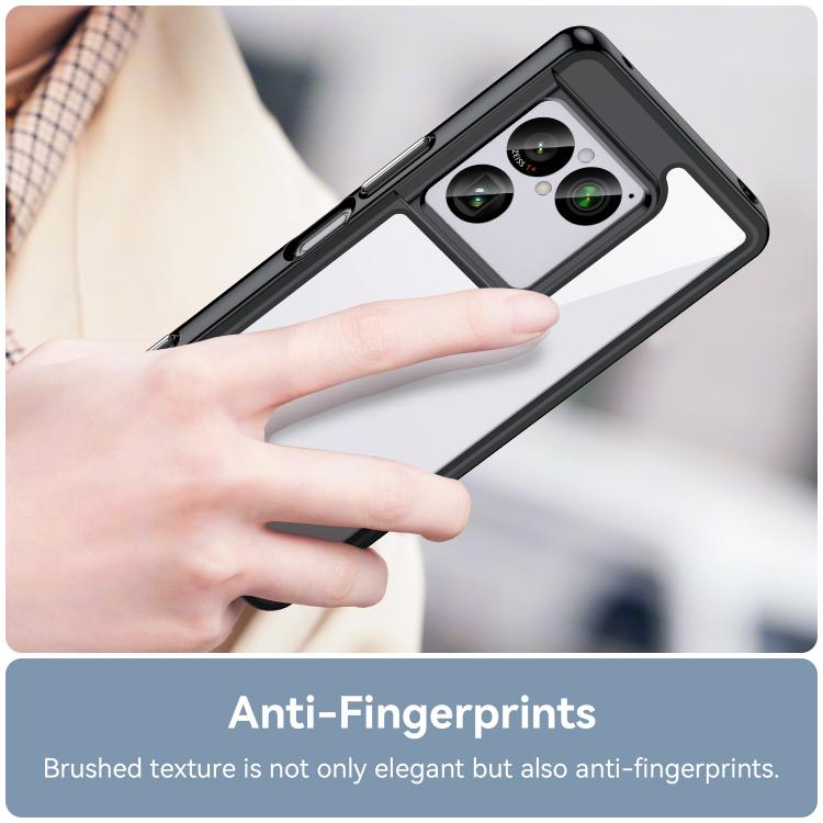 Black hybrid TPU phone case with smooth clear back panel and camera cutout