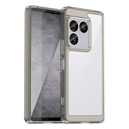 Clear gray hybrid TPU phone case with transparent back panel and camera cutout