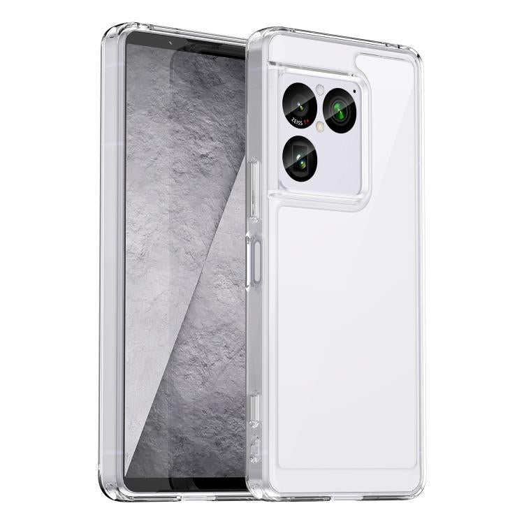 Transparent hybrid TPU phone case with raised camera bezel