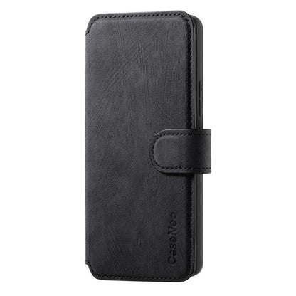 Retro leather MagSafe phone wallet case, black with side magnetic flap