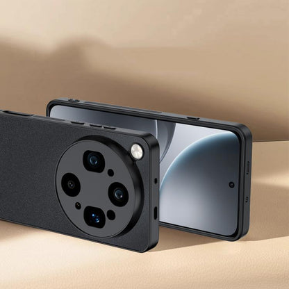 Ultra-thin leather phone case, black, with raised camera rings and side buttons