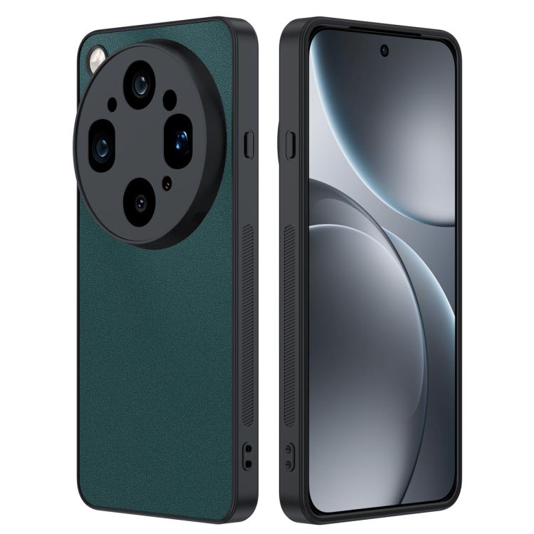 Ultra-thin leather phone case, green, textured finish with camera cutout