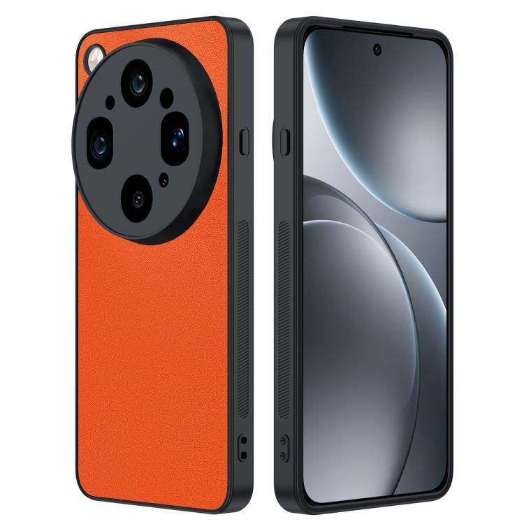 Ultra-thin leather phone case, orange, textured finish with camera cutout