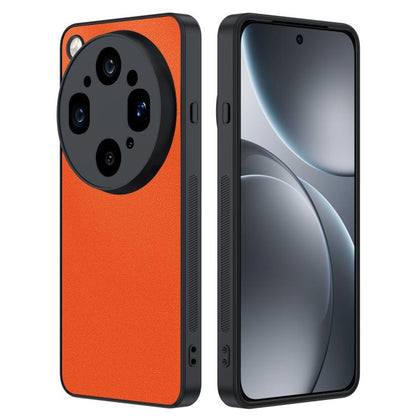 Ultra-thin leather phone case, orange, textured finish with camera cutout